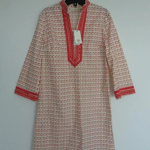 NWT TORY BURCH Square Frame Red Cotton Tory Mini Dress 6 - Picture 6 of 7
